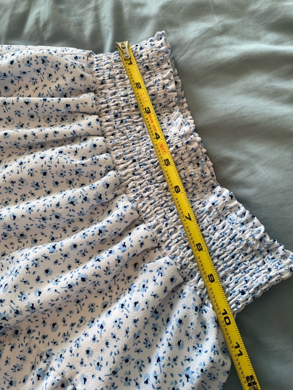 White Smocked Cropped Tank Top and Blue Floral Skirt Outfit Size Small - Picture 13 of 15